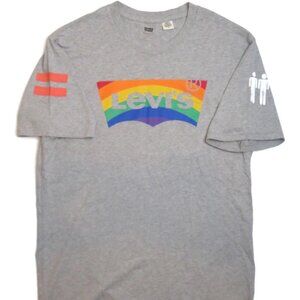 Levis T-Shirt Mens Large Rainbow Logo Equality Gray Short‎ Sleeve Crew Cotton